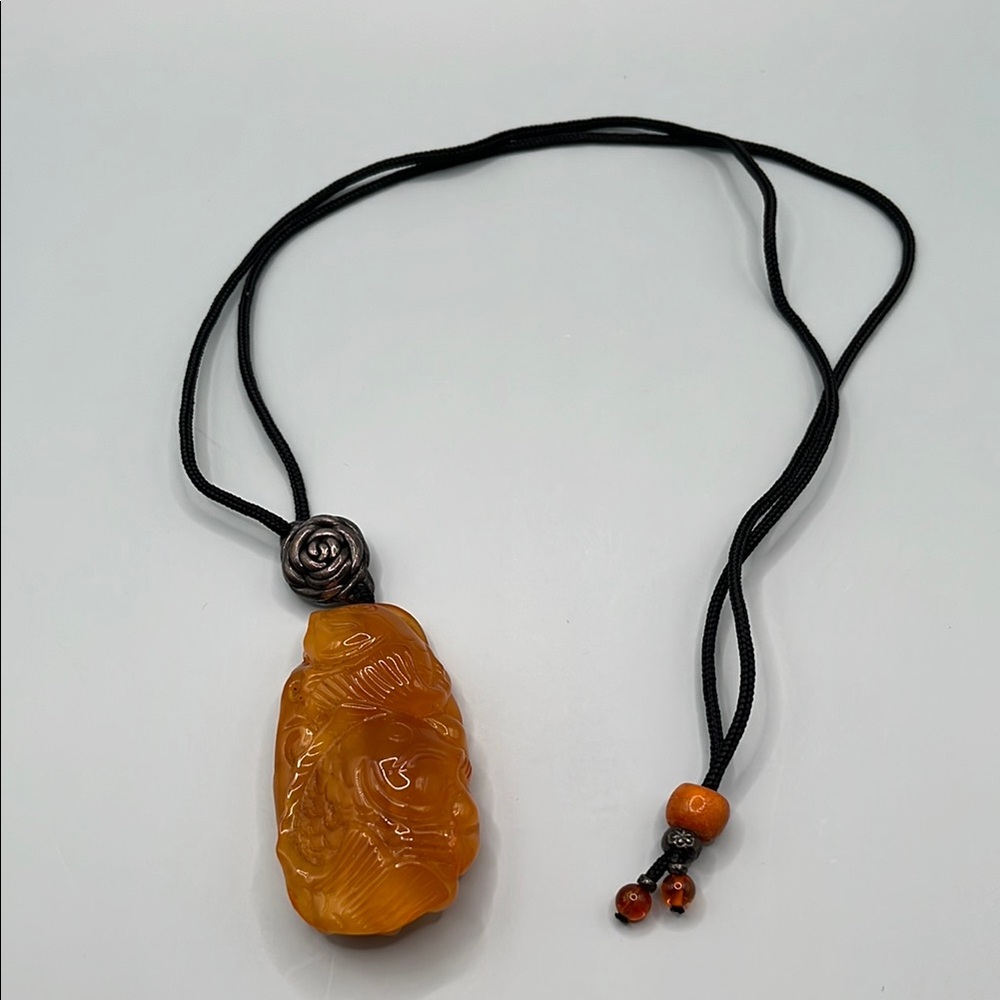 Elegant Artsy Orange Amber Pendant Necklace